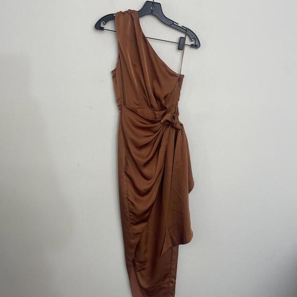 MISHA Brooks Satin Midi Dress one shoulder Copper size XS New $378 msrp - Picture 7 of 8